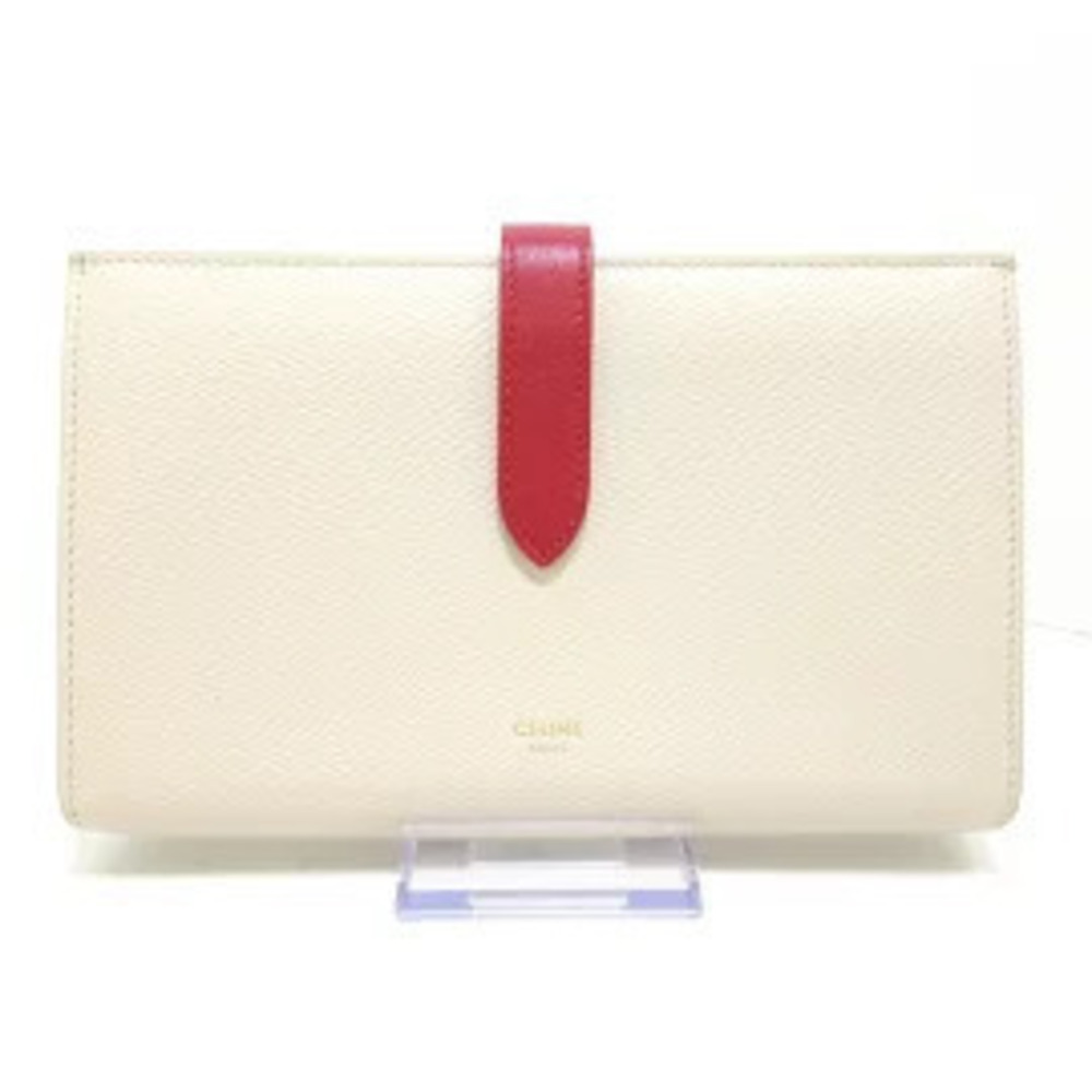 Celine Strap Wallet Long Beige Cream x Red Leather
